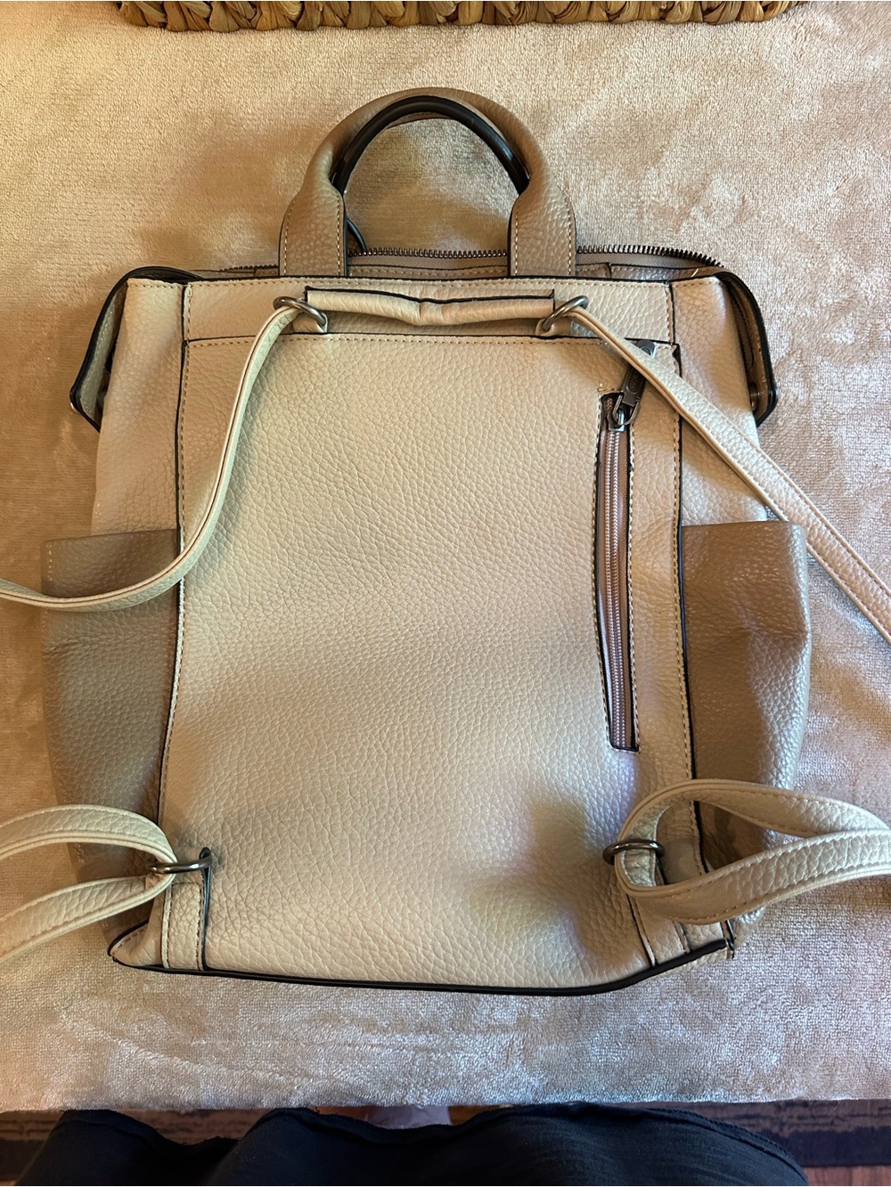 Wrangler Two-Tone Beige and Taupe Backpack Tote - Picture 4 of 9